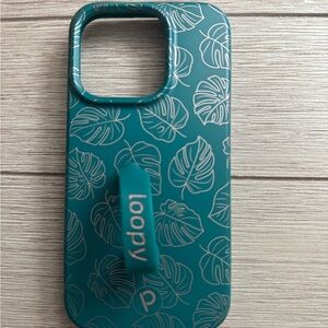 Loopy Teal iPhone 15/15 pro Case with Leaf Design